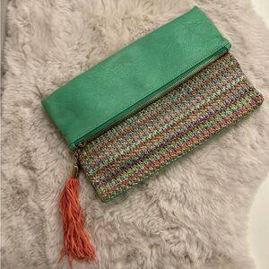 Teal & Multicolored Woven Clutch